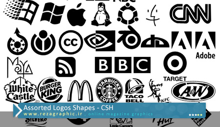 مجموعه شیپ لوگو های مختلط برای فتوشاپ - Assorted Logos Shapes | رضاگرافیک